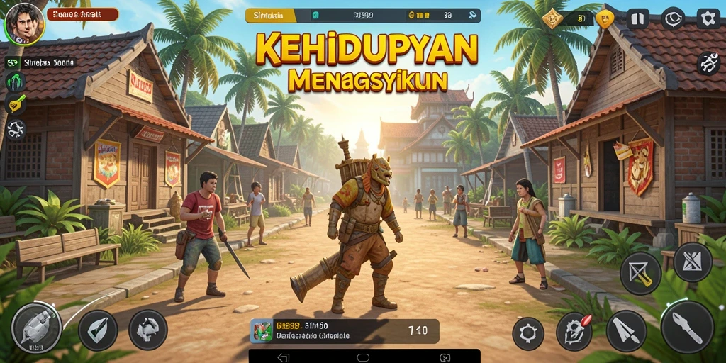Screenshot gameplay 9399 menunjukkan interaksi karakter dalam dunia simulasi.