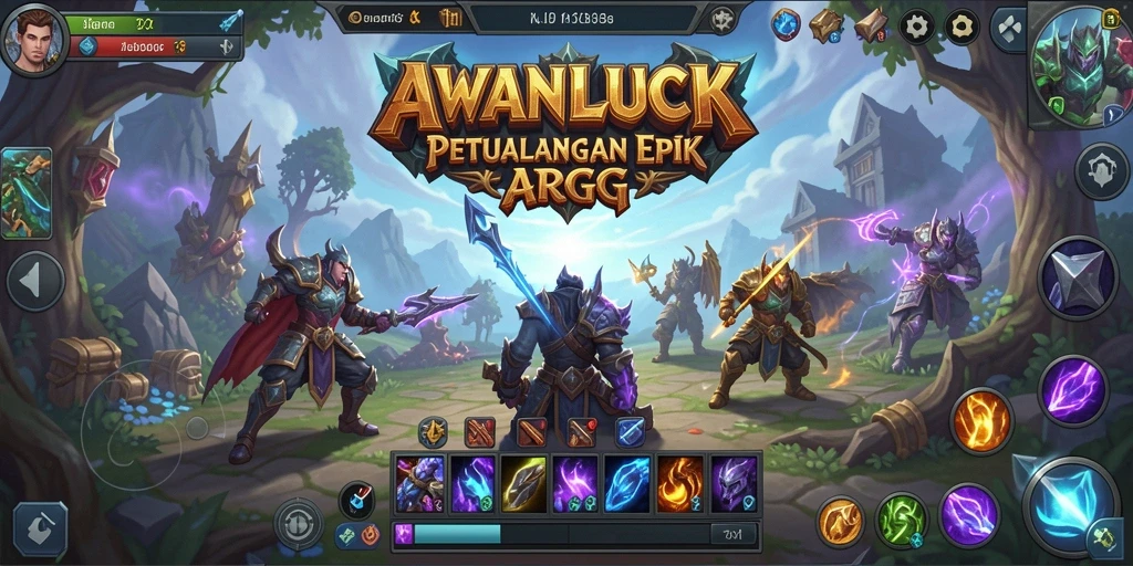 Screenshot gameplay ARPG AWANLUCK yang menampilkan pertempuran epik.