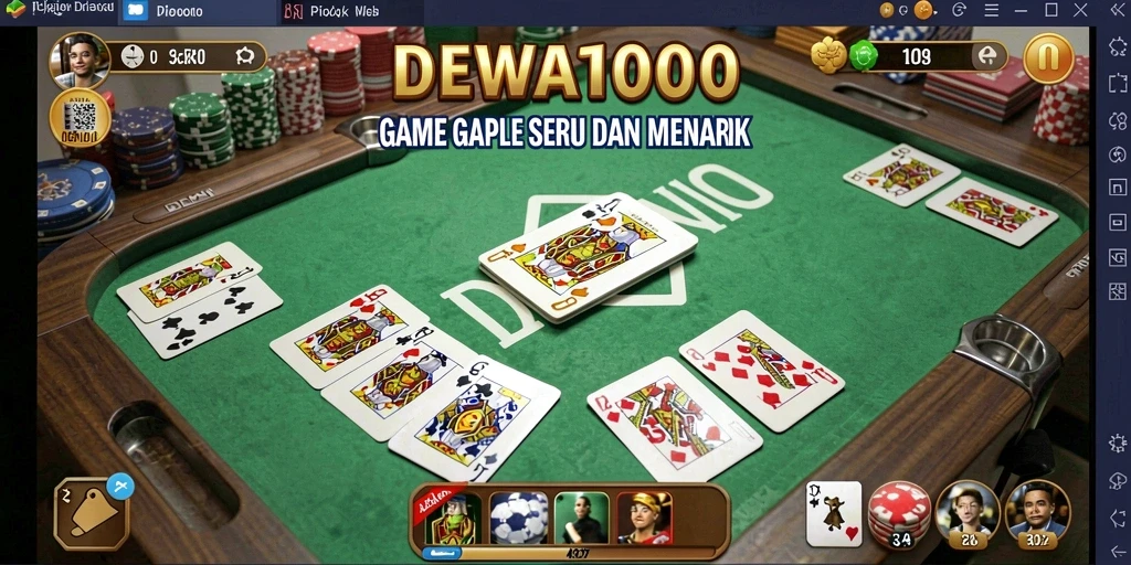 Tampilan utama DEWA1000 dengan gameplay Gaple yang seru.