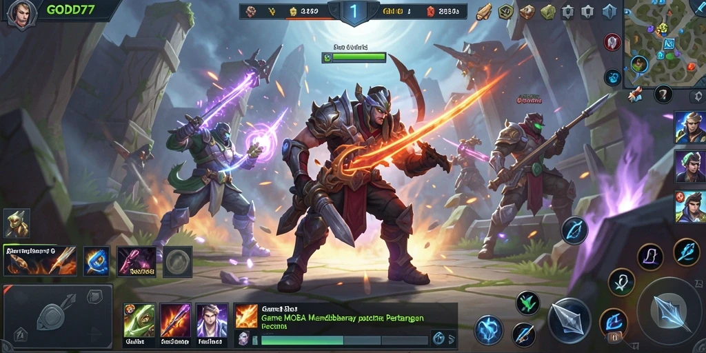 Tampilan gameplay seru dalam pertandingan MOBA GOD77.