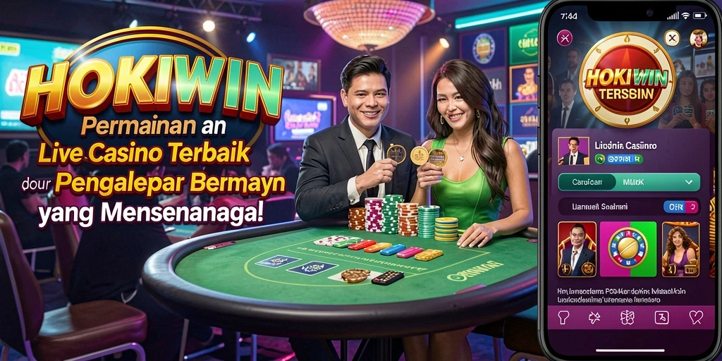 Screenshot gameplay HOKIWIN yang menampilkan dealer langsung dan suasana kasino.