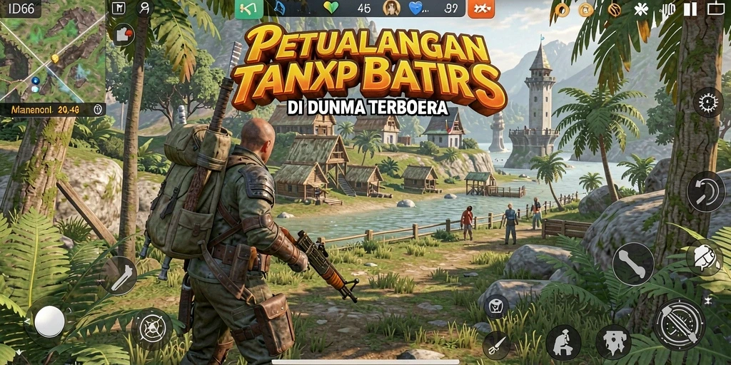 Screenshot gameplay yang menunjukkan eksplorasi dunia luas di ID66.