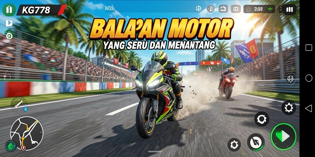 Tampilan layar gameplay KG778 dengan balapan motor yang seru.