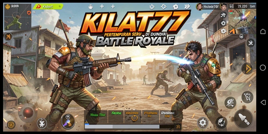 Screenshot gameplay KILAT77 menampilkan aksi pertempuran seru dalam arena Battle Royale.