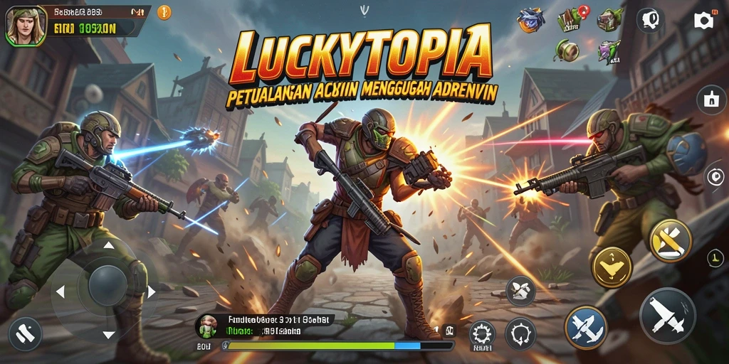 Tampilan aksi seru dalam gameplay LUCKYTOPIA yang menegangkan.