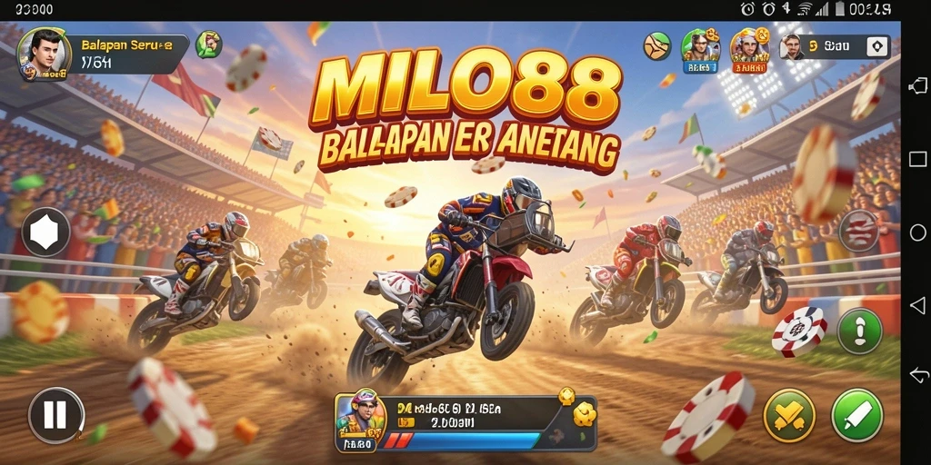 Screenshot gameplay seru MILO88 menampilkan aksi balapan yang mendebarkan.