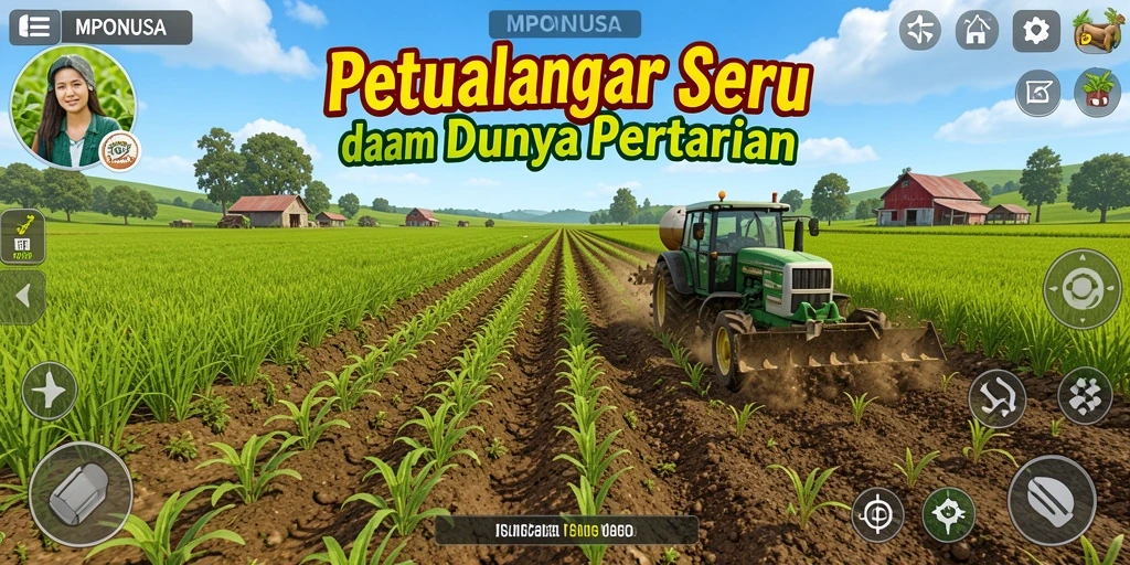 Tampilan utama gameplay MPONUSA dengan aktivitas pertanian yang menyenangkan.