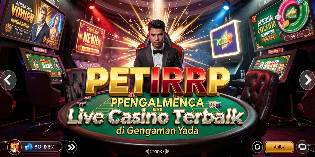 Screenshot PETIRRP menampilkan dealer live dalam suasana kasino yang dinamis.