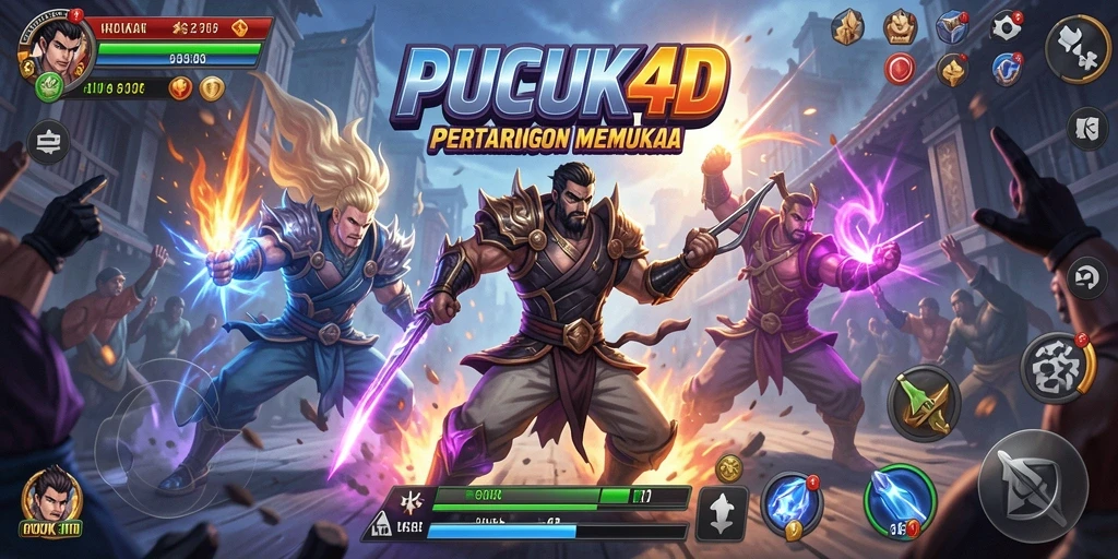 Tampilan gameplay seru dalam PUCUK4D dengan pertarungan karakter yang dinamis.