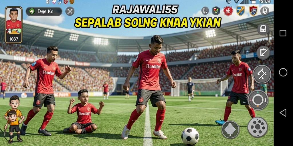 Tampilan gameplay menarik di RAJAWALI55 dengan aksi sepak bola seru.