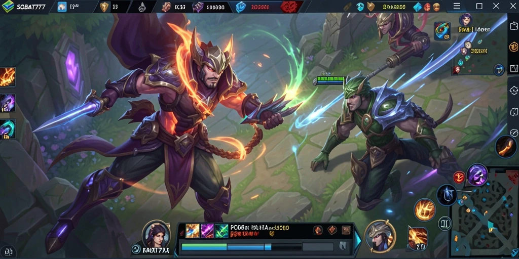 Tampilan gameplay MOBA yang dinamis dan mendebarkan.