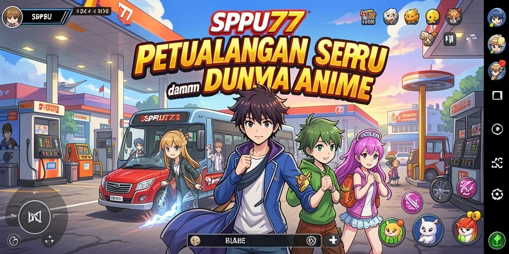 Screenshot gameplay SPBU77 menampilkan aksi karakter dalam pertempuran anime.