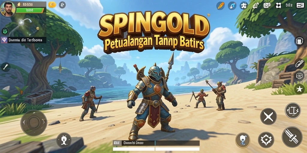 Tangkapan layar gameplay SPINGOLD yang menunjukkan dunia terbuka yang luas.